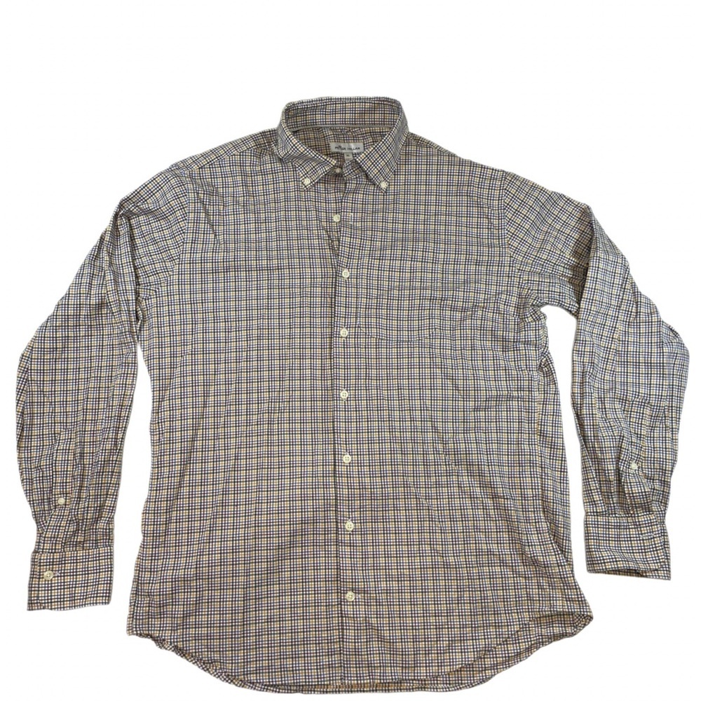 Peter Millar Crown Lite Claret Plaid Yellow Blue Black Cotton Shirt Men's XL